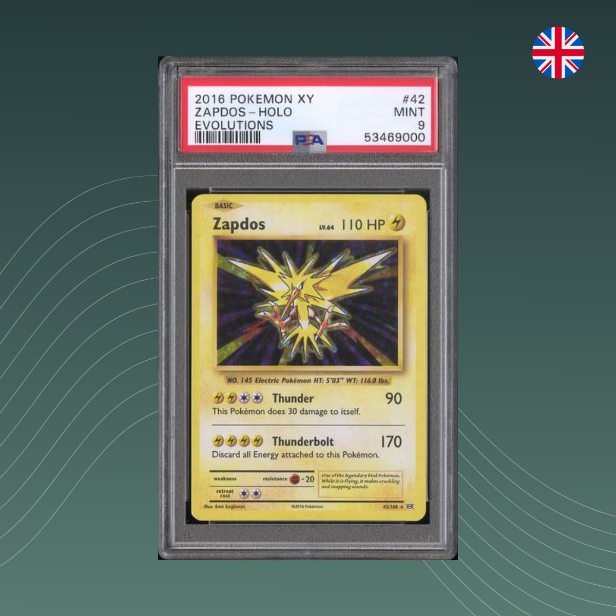 Zapdos Evolutions Holo Pokémon 2016 PSA 9 MINT Englisch - spectraltrading
