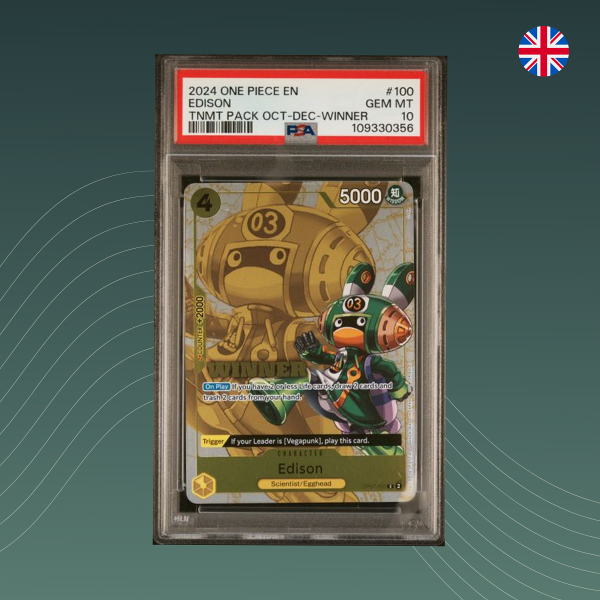 Edison (OP07-100) (V.1) - TNMT Pack OCT-DEC Winner - 2024 - PSA 10 GEM MINT - Englisch