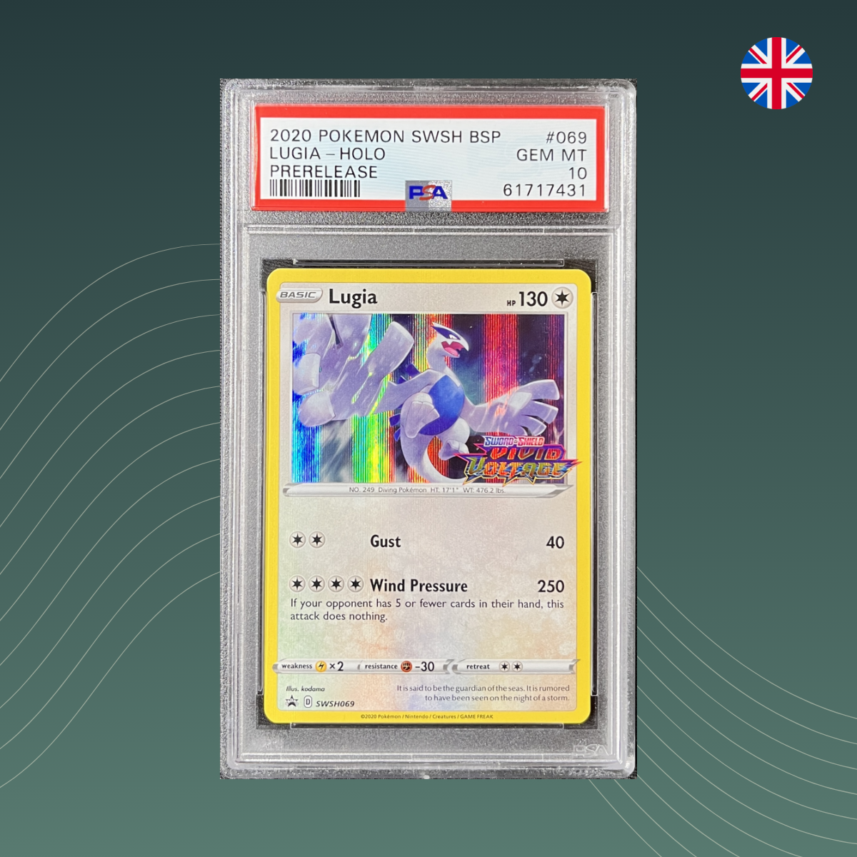 Lugia (SWSH 069) - SWSH Black Star Prerelease Promo - Pokémon 2020 - PSA 10 GEM MINT - Englisch front