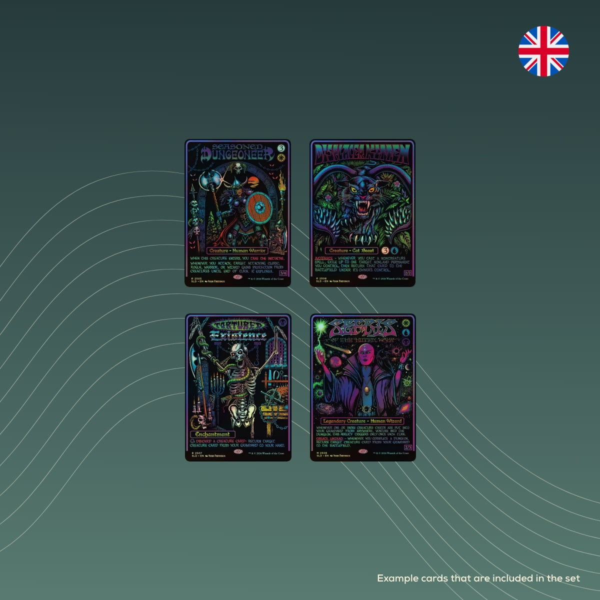Magic: The Gathering Secret Lair Drop Series:  Secret Lair x Dungeons &amp; Dragons: Black Lights & Dark Dungeons - Traditional Foil Edition example cards