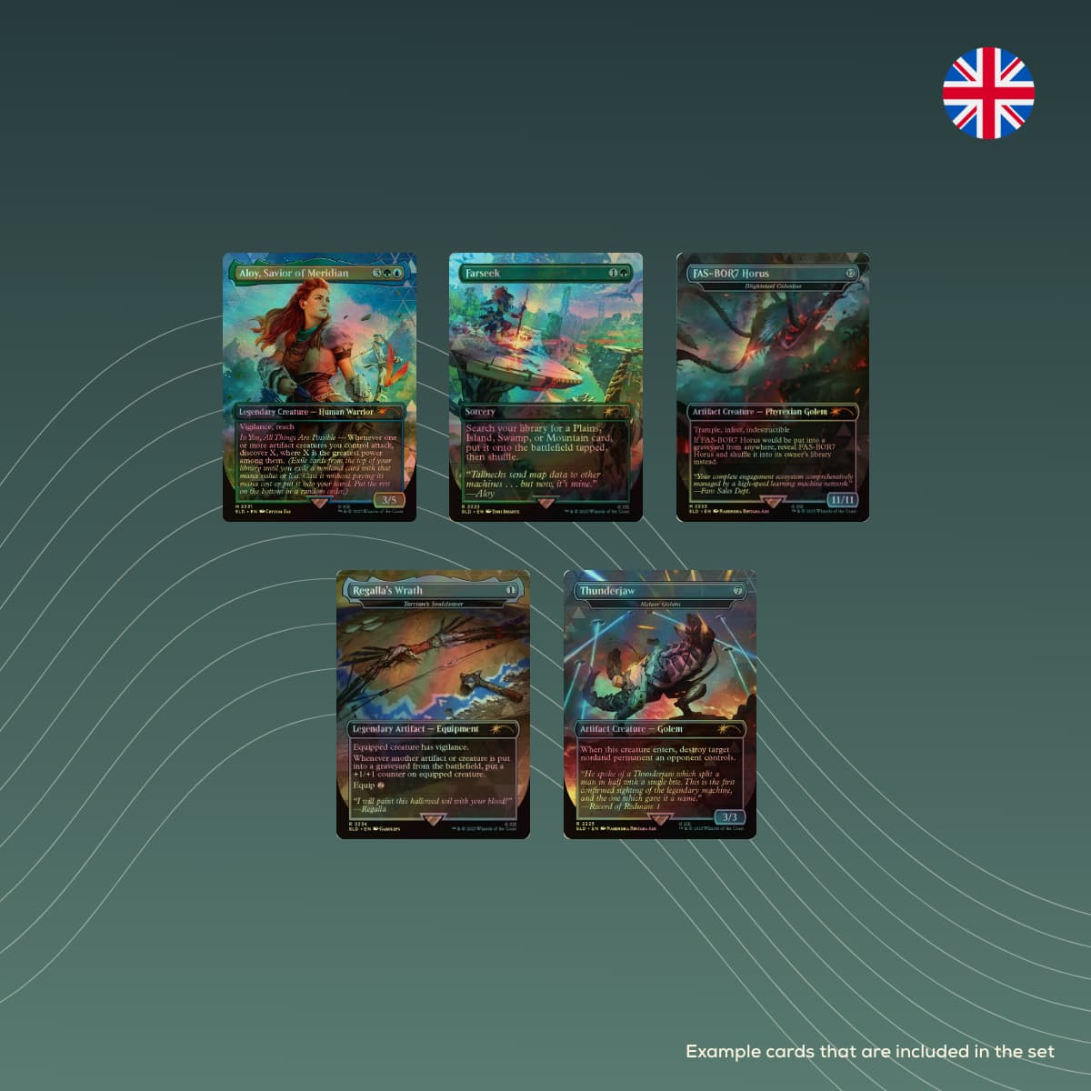 spectraltrading_Secret Lair x Playstation Horizon - Into the Forbidden West_mtg_secretlair_sealed_EN_rainbow_foil_example_cards