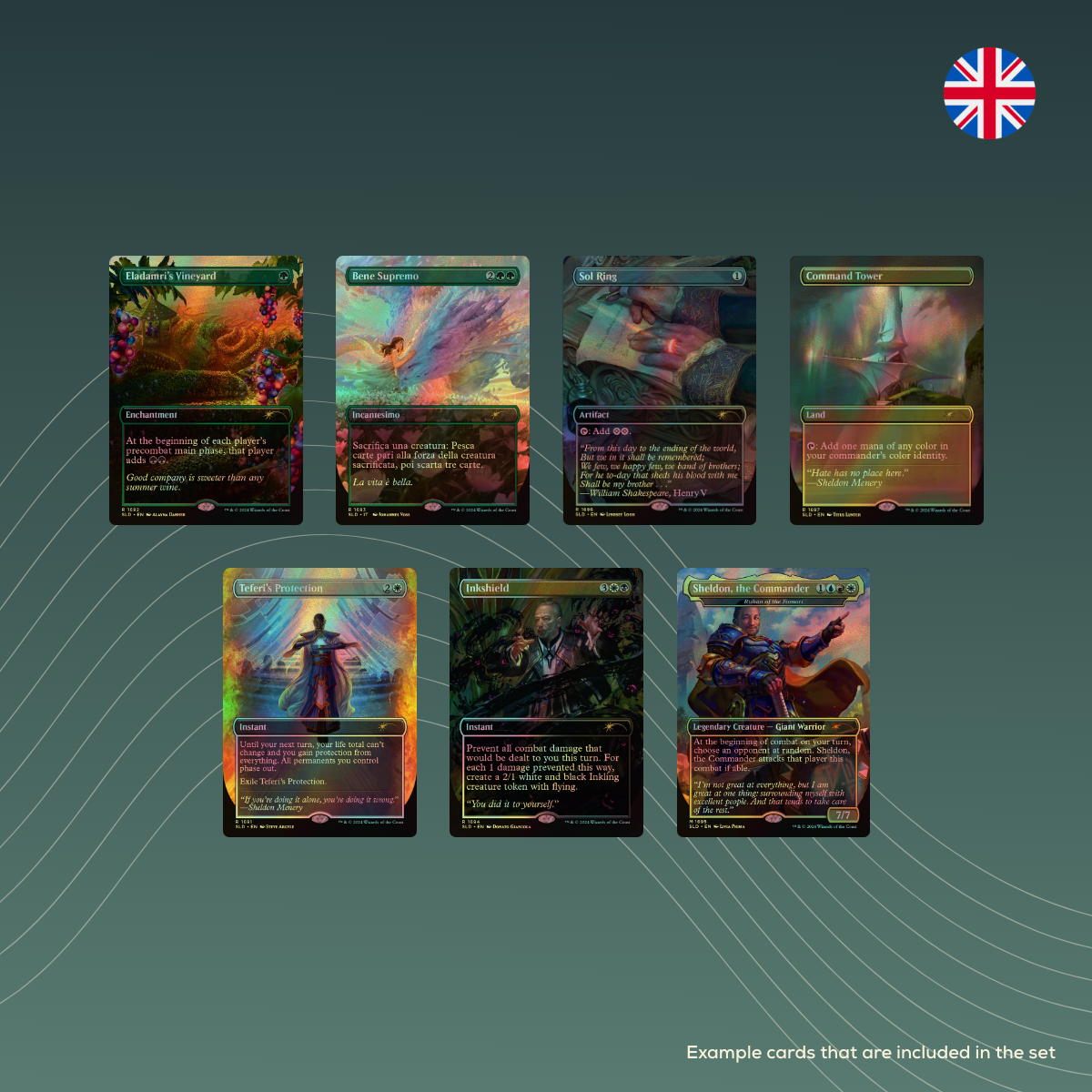 spectraltrading_sheldonsspellbook_mtg_secretlair_sealed_EN_rainbow-foiled-example_cards